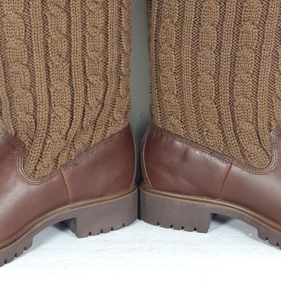 Timberland Women's Rare US 8,5M Brown Leather Cable Knit Pull On Sweater Boots - Picture 14 of 16